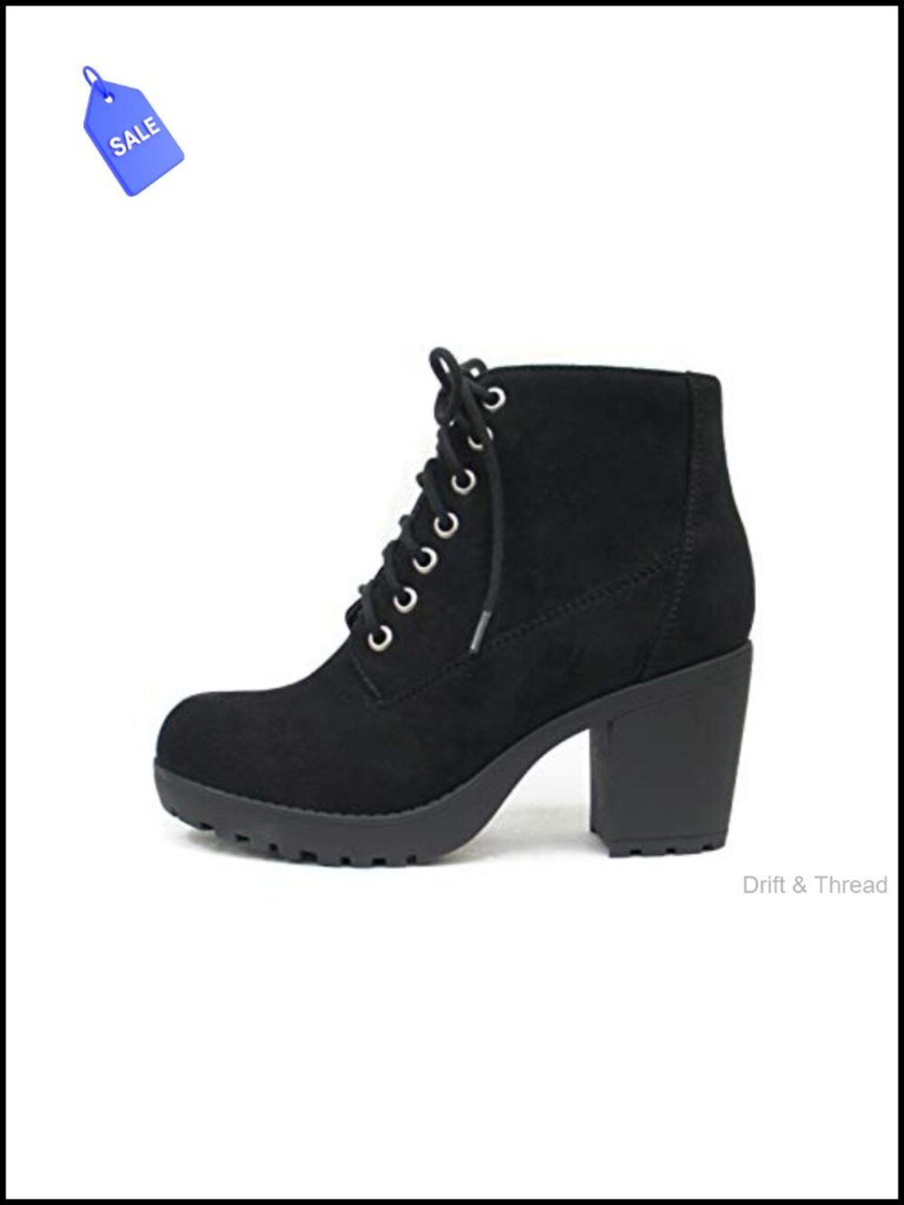 Lug Sole Chunky Heel Combat Ankle Bootie Lace Up Side Zipper